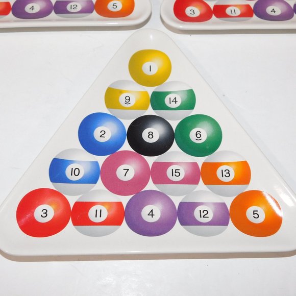 Set of 3 Luminarc Pool Ball Triangle Rack Em Up Side appetizer snack  Plates - Picture 2 of 5